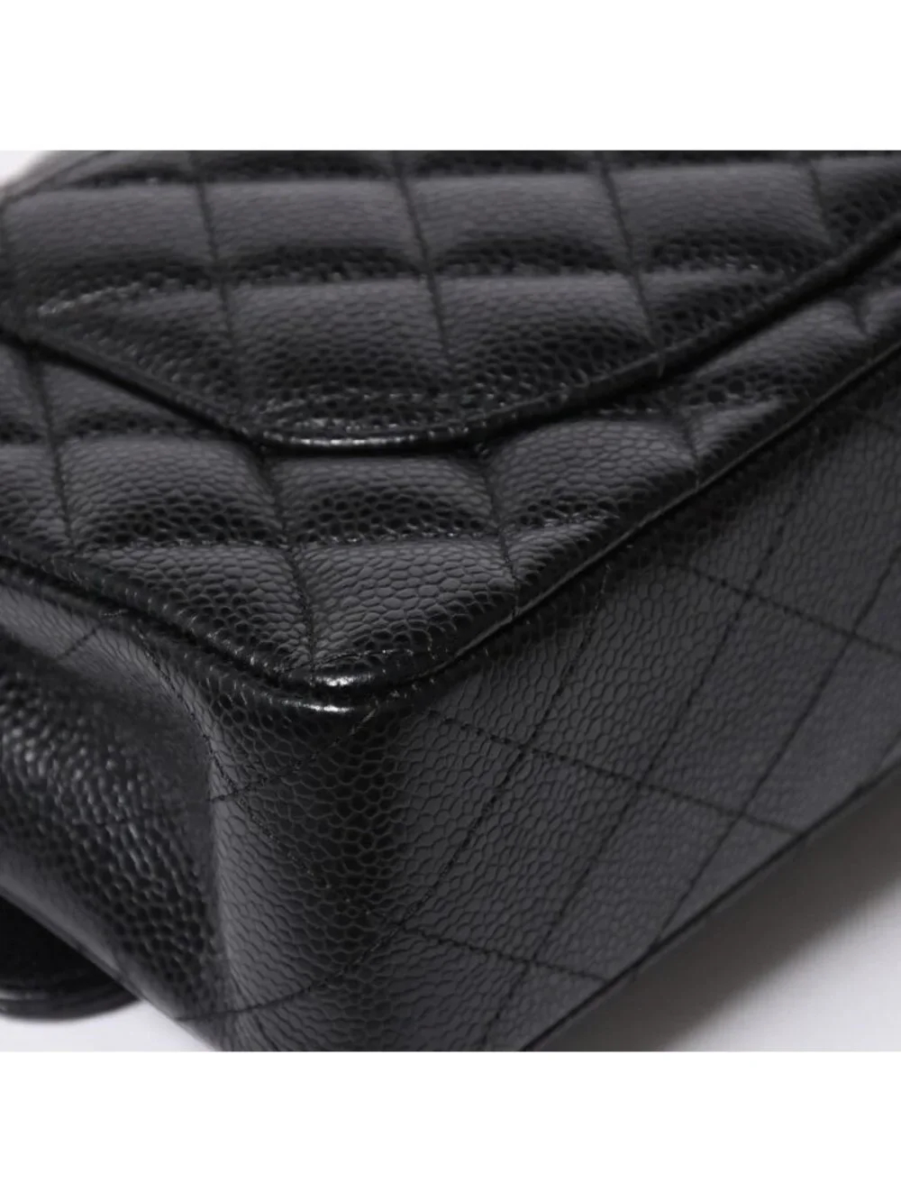 Chanel Quilted 23 Double Flap Chain Shoulder Bag CC Logo Caviar Leather Black